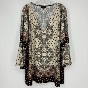 Melissa Paige Plus Size Paisley Mixed Print Bohemian Bell Long Sleeve Size 3X